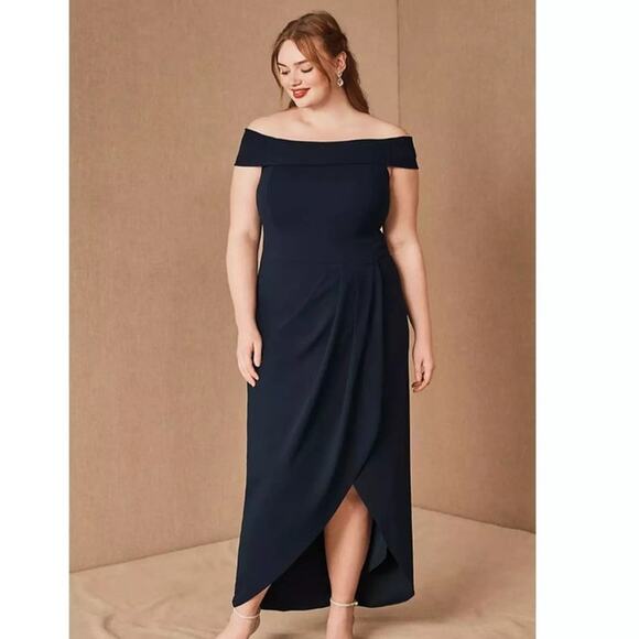 BHLDN Anthropologie Thompson Black Off Shoulder Crepe Dress Plus Size 14 - Picture 2 of 12